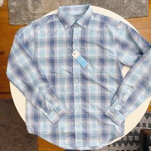 Sunswell Men’s Performance Blue Plaid Long Sleeve Button Down Shirt Medium New